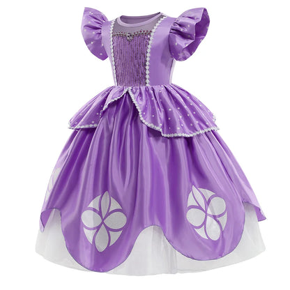 2 3 4 6 8Y Little Princess Sophia Frock Fancy Birthday Sofia Party Dress for Girl Sequined Bodice Flying Sleeve Carnival Costume