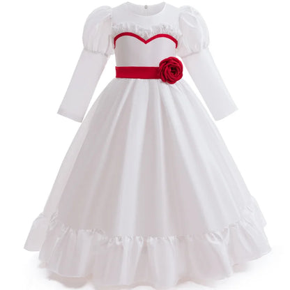 Kids Conjuring Halloween Costume Horror Doll Annabelle Cosplay Girl Dresses Rose Embroidery Baptismal Dress Girls Party Dresses