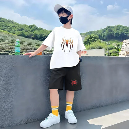Red Spider Kids Summer T-shirt+Shorts Boy black Girl pink Round Neck Short-sleeved Toddler age 3-12 Casual loose Set print