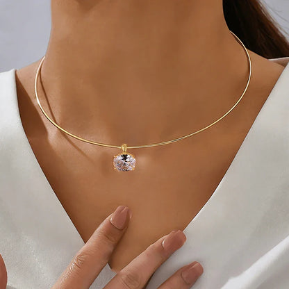 2/3Carat Oval Cut Moissanite Pendant Necklace Plated 18K Gold Lab Diamond 100% S925 Silver Choker for Women Jewelry Gifts
