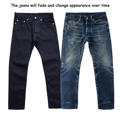Blue-Black Officer Trousers Slim Straight Fit 14oz Indigo Selvedge Denim Jeans