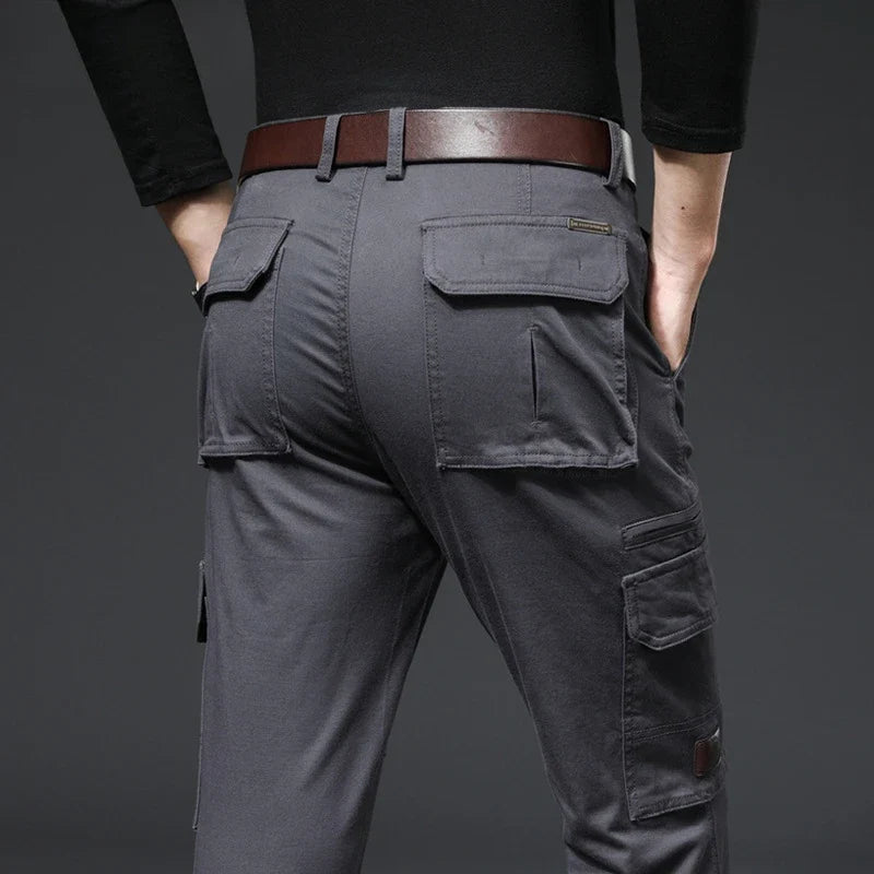 2026 New in Men's Pants Straight Leg Cotton Cargo Trouser Male Stretch Autumn Zipper Multi Pocket Classic Casual Work Wear Army