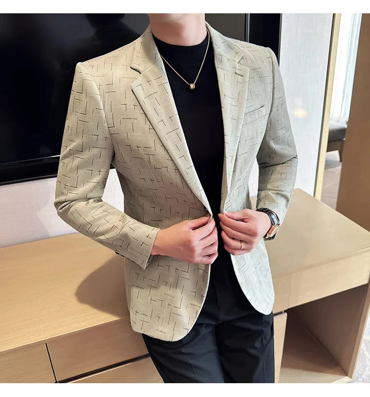 High Quality Jacquard Suit Jacket for Men 2025 Fashion Korean Style Slim Fit Business Casual Wedding Social Dress Coats 4XL-M