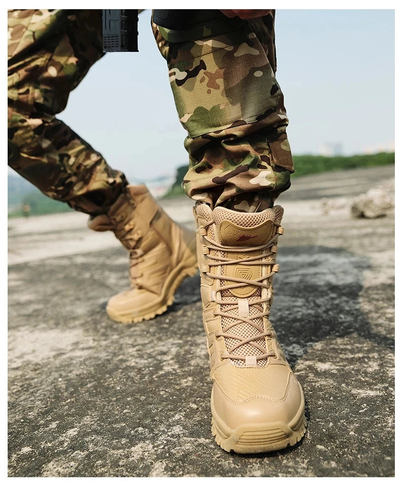 High Quality Men's Brand High-Top Leather Boots Breathable Desert Combat Men's Boots Outdoor Shoes Non-slip Hiking Ankle Boots