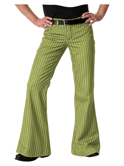 Men's Polyester Blend High Waist Flared Pinstripe Pants Soft Breathable Disco Party Retro Stage Nightclub Spring Summer Trousers