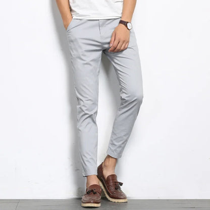Summer Men Fashions Solid Color Casual Pants Men Straight Slight Elastic Ankle-Length High Quality Formal Trousers Men