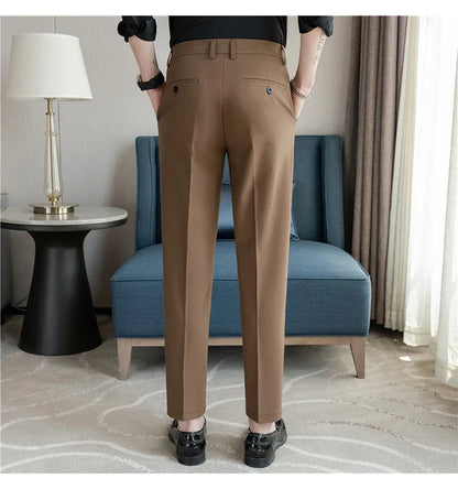 Elastic Waist Solid Color Suit Pants Men Formal Slim Fit Business Casual Trouser High Quality Social Wedding Fashion Dress Pant