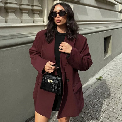 2025 Women's Red Blazers Office Wear Woman Elegant Burgundy Fitted Outerwears Chic Suit Jacket High Quality Women's Blazer