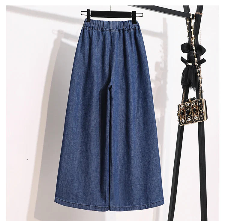 2026 High Waist Loose Fit Wide Leg Jeans Women Plus Size Casual Straight Workwear Trousers Summer Autumn Denim Capri Pants