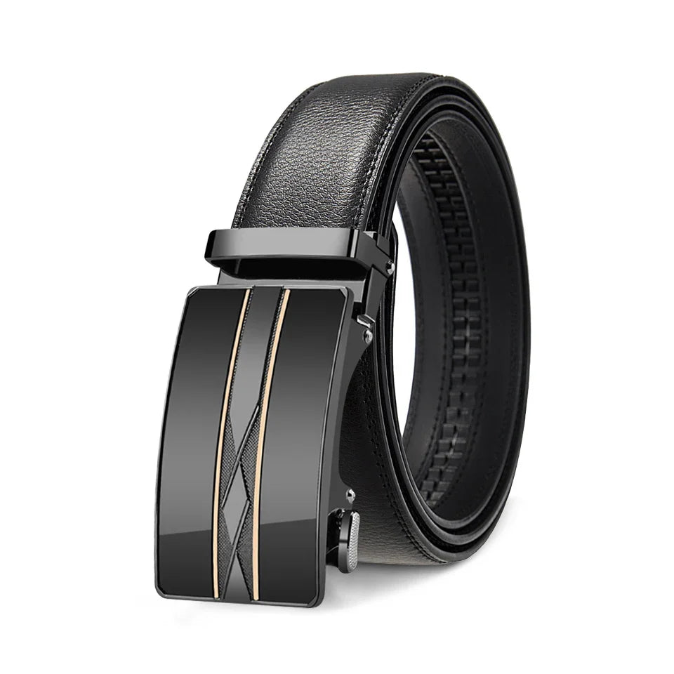 High Quality Genuine Leather Men’s Belt, Adjustable Ratchet Automatic Buckle, Black/Brown Cuttable Business Casual Belt