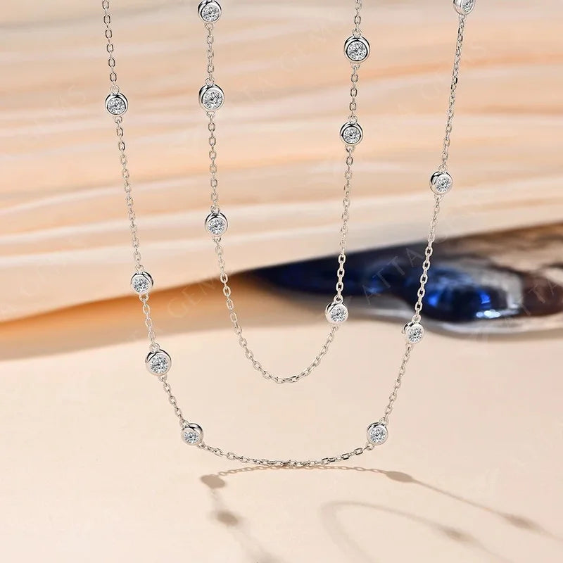 925 Silver Necklace Chain Round Cut 3.5mm D Color Moissanite Necklace for Women Elegant Charms Fine Jewelry Pass Test