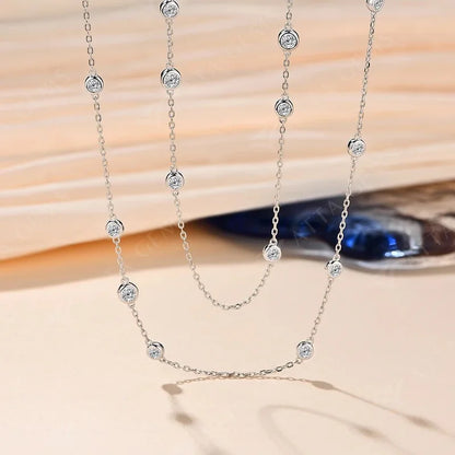 925 Silver Necklace Chain Round Cut 3.5mm D Color Moissanite Necklace for Women Elegant Charms Fine Jewelry Pass Test
