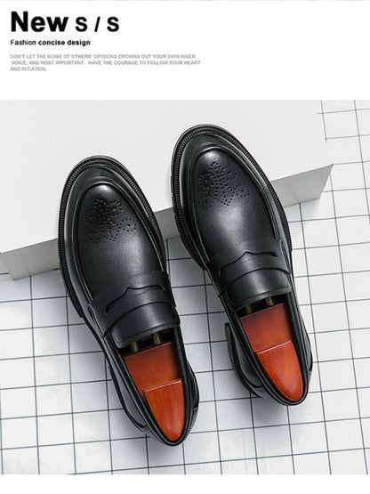 Spring and autumn men's business casual shoes breathable carved leather shoes British fashion platform pointed leather shoes 46