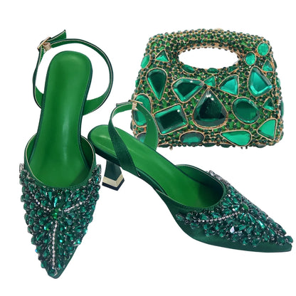 Women's Clutch Bag and Shoes Fairy Diamond High Heels Stylish Dress Shoes Pointed Toe Stiletto Heels Elegant Party Wedding Shoes