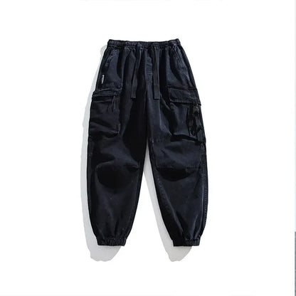 Oversized Baggy Vintage Washed Cargo Pants Men Loose Fit Drawstring Cuffed Retro American Style Streetwear Hip Hop Utility Pants