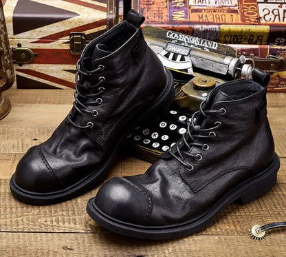 Spring Autumn New British Style Retro Genuine Cow Leather Men Ankle Short Motorcycle Boots Winter Plush Vintage Luxury Shoes 304