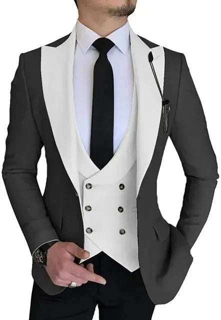 Men Suits Champagne Double Breasted Vest Wedding Tuxedo Terno Masculino Prom Groom 3 Pcs Slim Fit Blazer Custom Made