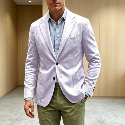 Men's Cotton Blazer Notch Lapel 2 Button Slim Fit Suit Jacket Lightweight Breathable Business Casual Daily Sport Coat for Spring