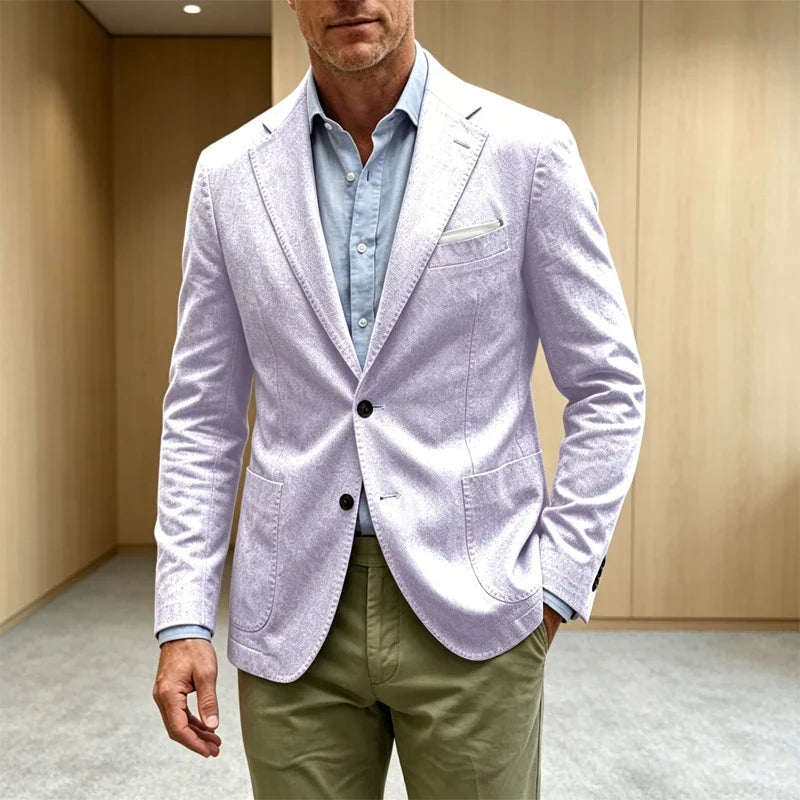 Men's Cotton Blazer Notch Lapel 2 Button Slim Fit Suit Jacket Lightweight Breathable Business Casual Daily Sport Coat for Spring
