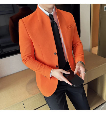 New Chinese Stand-Up Collar Suit Jacket High Quality Waffle Business Slim Fit Men's Social Party Suit Dress Men's clothing 5XL-M