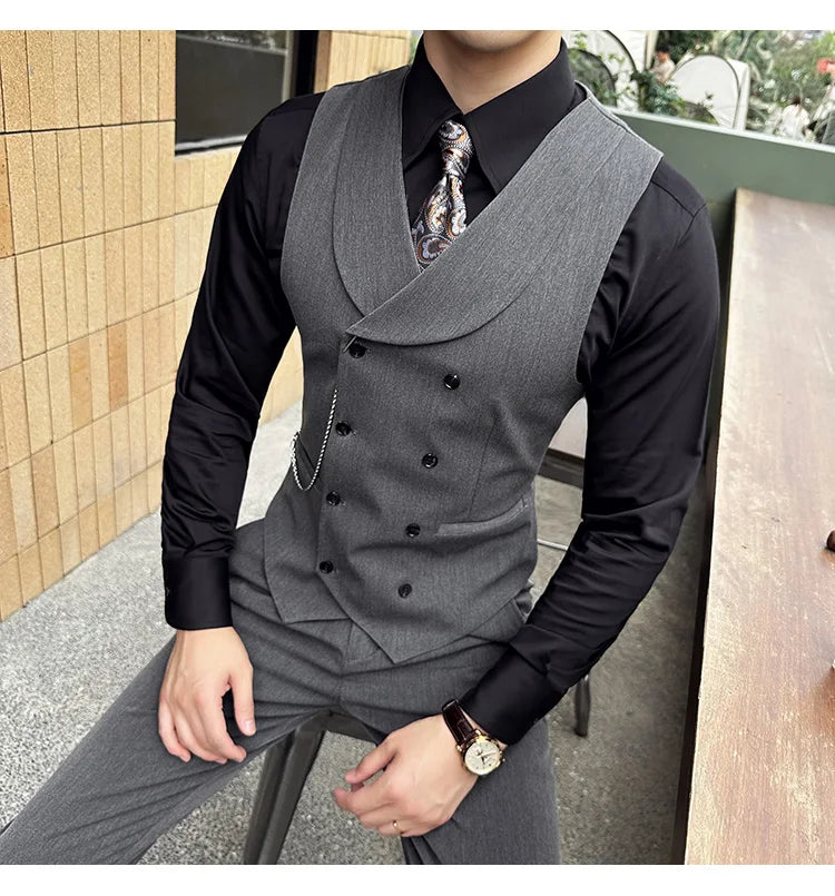 (1 Pcs Vest）2024 Latest Style Design Double Breasted Men Suit Vests Formal Groom Wedding Social Slim Fit Sleeveless Vest Coats