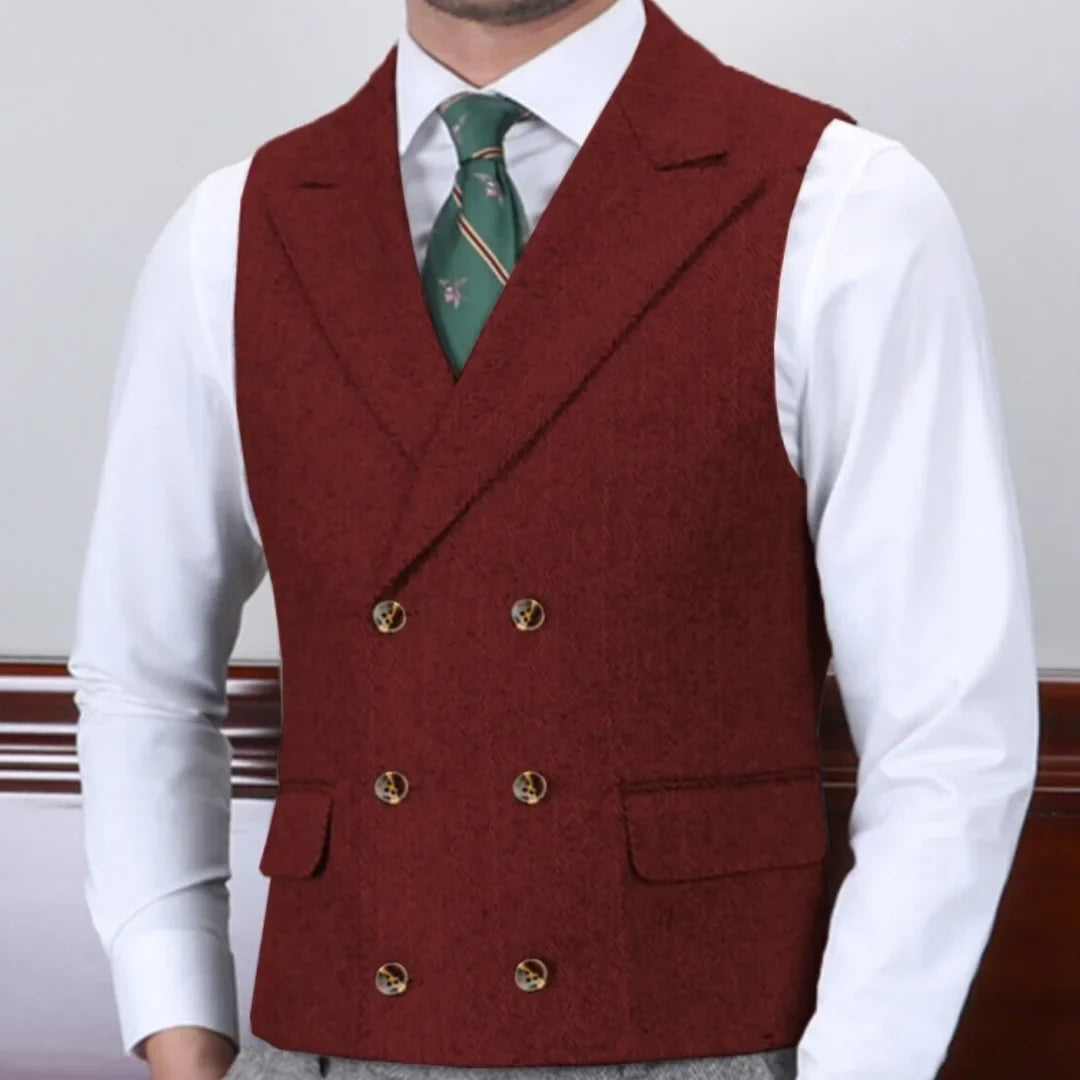 Men Vest Gray Herringbone With Lapel Double Button Waistcoat For Wedding Business Banquet Work Daily Casual Men Suit Vest