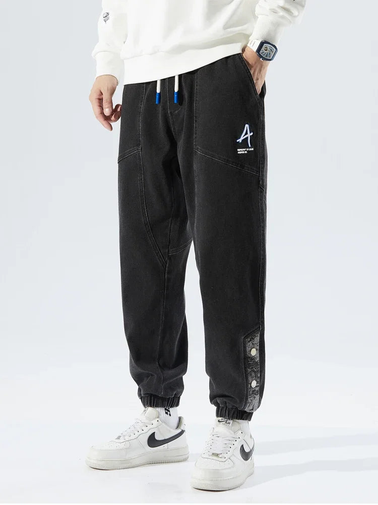 Korean Popular Clothes Jeans Casual Men Loose Fit Stretch Spandex Denim Jogger Pant Male Hip Hop Streetwear Trouser Big Size 8XL