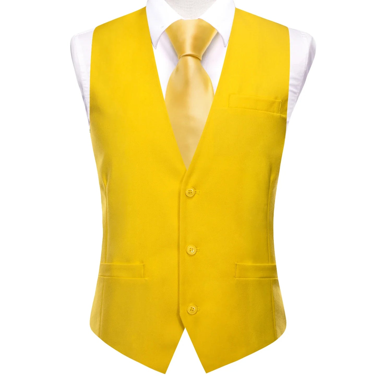 New Light Yellow Men Vest Wedding Solid Waistcoat Neck Tie Hanky Cufflinks Set for Male Suit Business Party Designer Gifts
