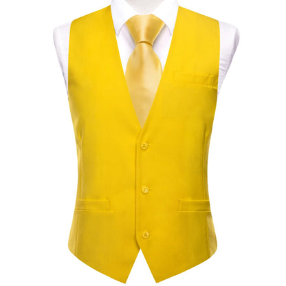 New Light Yellow Men Vest Wedding Solid Waistcoat Neck Tie Hanky Cufflinks Set for Male Suit Business Party Designer Gifts