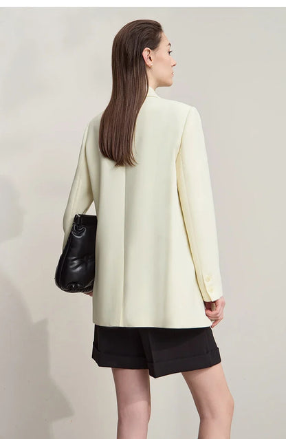 Blazers For Woman 2025 Autumn New Loose Beige Solid Elegant Blazer Ladies Long Sleeves Medium Long Women's Jacket 12553007