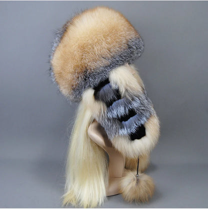Hot Sale Lady Winter Warm Luxury 100% Natural Fox Fur Hat Fashion Fluffy Fox Fur Rex Rabbit Fur Caps Women Real Fur Bomber Hats