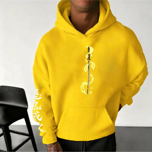 Demon Slayer Anime Yellow Hoodie 2025 Men's Autumn/Winter New Agatsuma Zenitsu Printed Casual Loose Parent Child Sweater Top