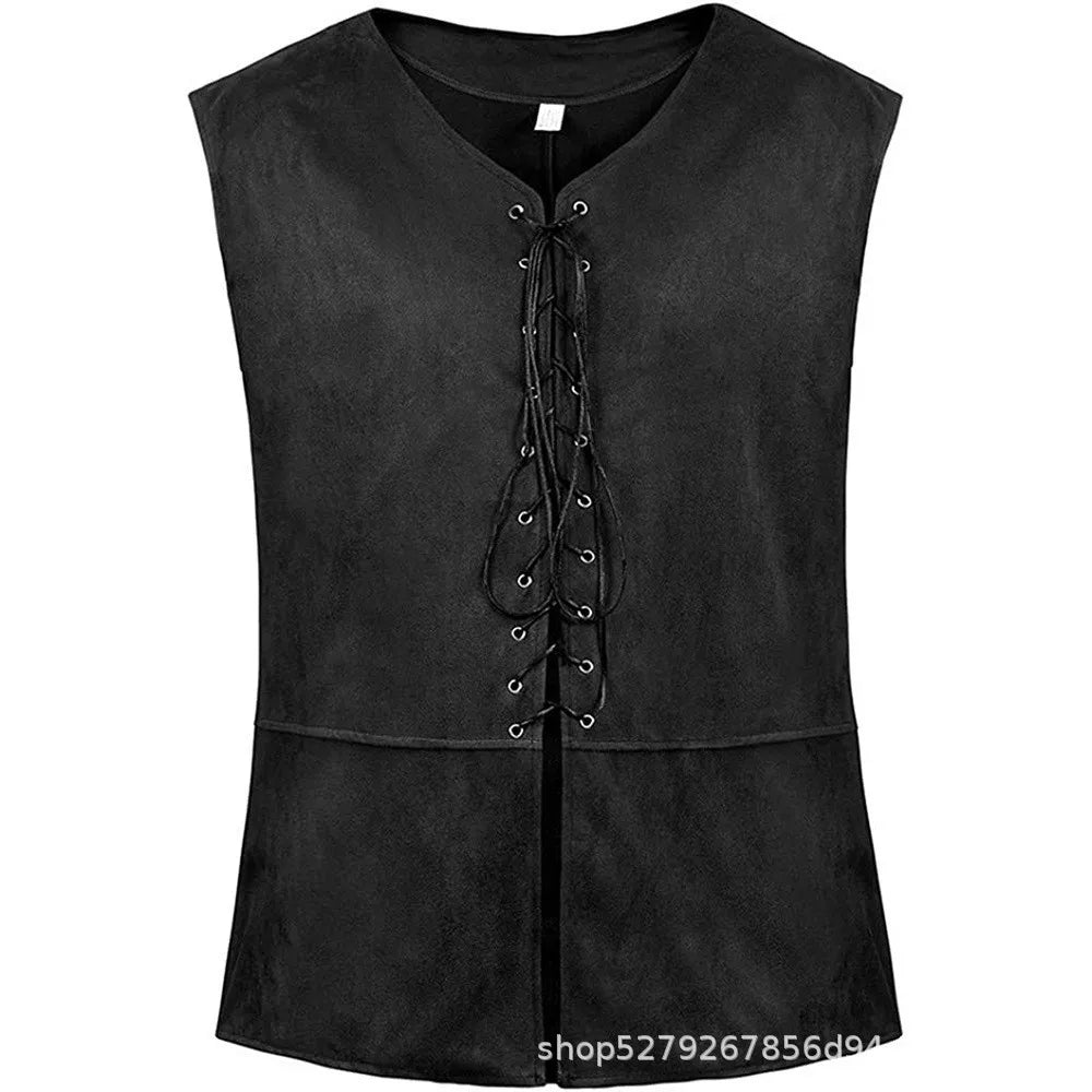 2025 Medieval Renaissance Pirate Gothic Steampunk Vest for Men, Multicolor Loose Plus Size Suede Fashion Men's Waistcoat,S-XXL