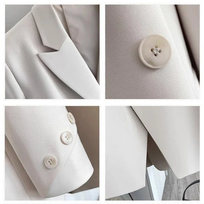 Women Blazers 2025 New Spring Autumn Loose Casual Suit Jackets Double Breasted Suit Collar Fashion Chic Cuff Design Female Tops