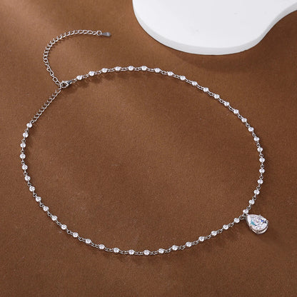 3MM Round Bubble Waterdrop Moissanite Diamond Tennis Neclace with 3ct Waterdrop Pendant NeckChain for Women 925 Silver Jewelry