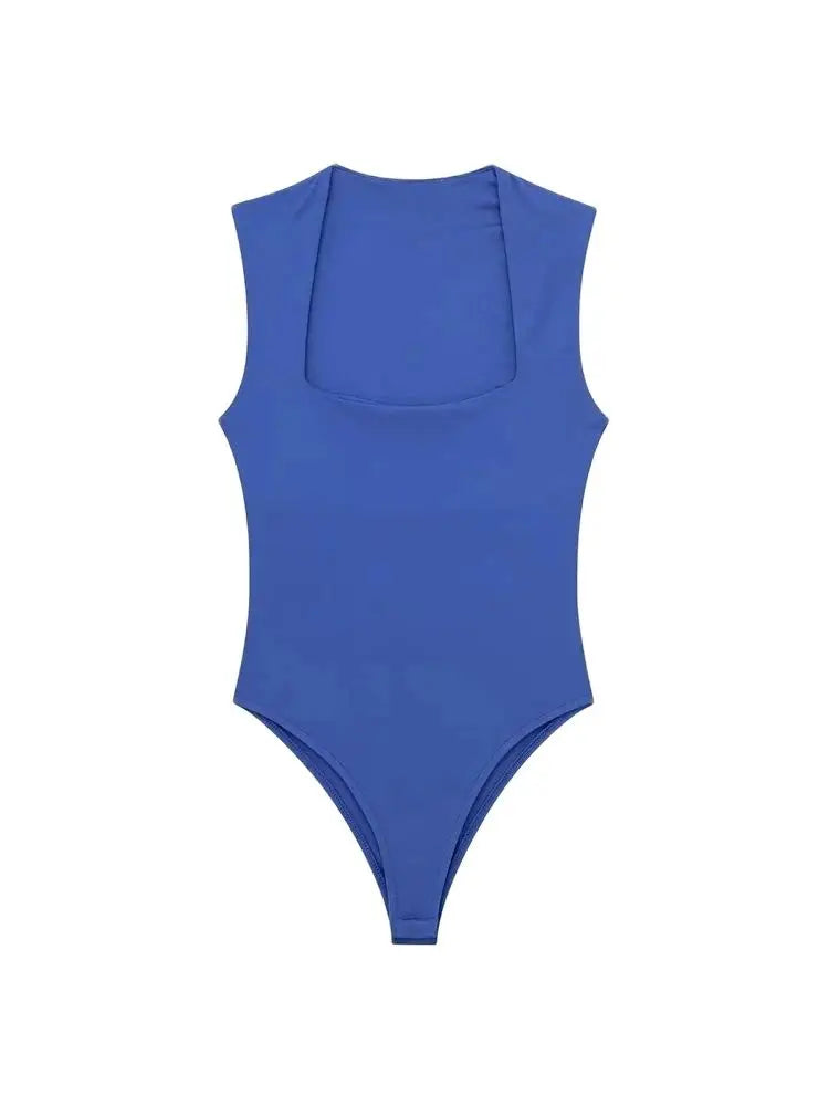 Skinny Bodysuits for Women, Sexy Fashion, Square Neck, Sleeveless, Snap-Button, Female Playsuits, Mujer
