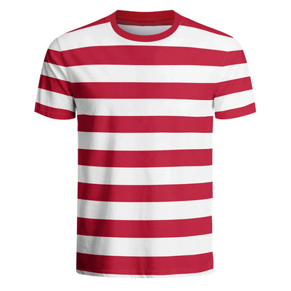 Black White Striped T-Shirt Men Basic Crewneck Short Sleeve Casual Daily Tops Halloween Costume Theme Party Tee Clothes