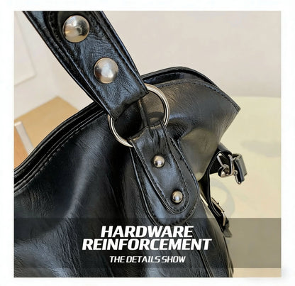 Capacity Black Shoulder Bags For Women Large Shopper Bag Solid Color Soft Leather Crossbody Handbag Travel Tote Bag