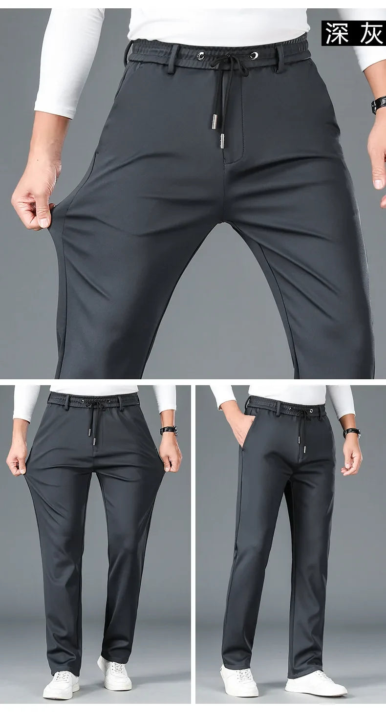 10XL Big Size Men's Summer Casual Pants Straight Fit Elastic Waist Trouser Male Classic Office Plus Large Stretch Zipper Pocket
