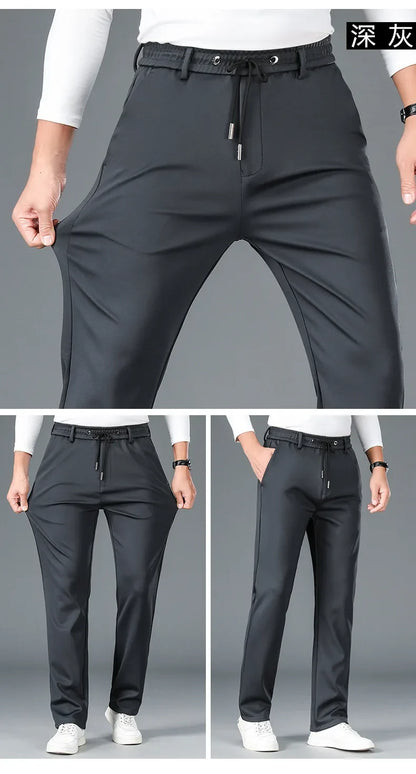 10XL Big Size Men's Summer Casual Pants Straight Fit Elastic Waist Trouser Male Classic Office Plus Large Stretch Zipper Pocket