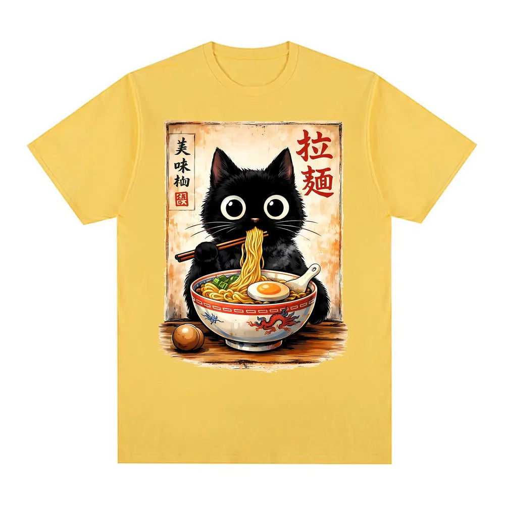 Kawaii Ramen Cat Retro Japanese N..Essential T-shirt Men Women Clothing Fashion Cotton T Shirt Oversized Short Sleeves Tee Shirt