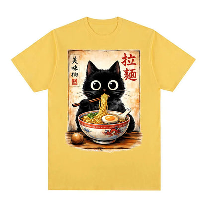 Kawaii Ramen Cat Retro Japanese N..Essential T-shirt Men Women Clothing Fashion Cotton T Shirt Oversized Short Sleeves Tee Shirt