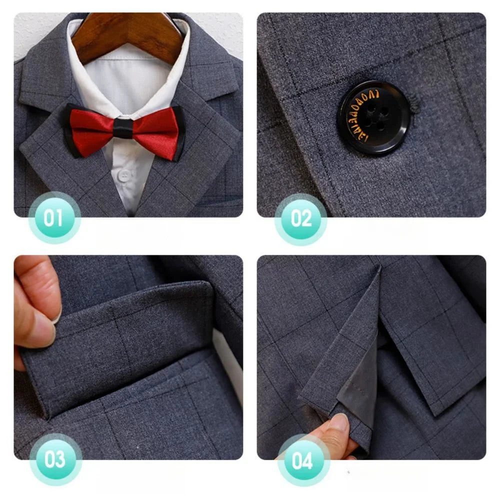 Hot Sale Spring Autumn Classic Plaid Child Suit Set For Birthday Party Formal Boys Slim Fit Dresswear Suits School Performance