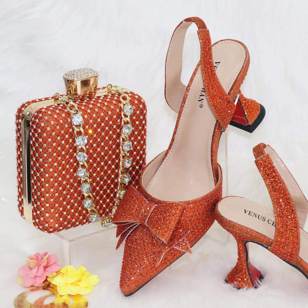New Silver Simple And Comfortable Streamlined Pointed Shoes Fashionable And Versatile Party Ladies Shoes And Bag Set
