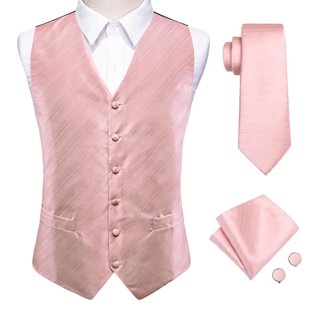 Mens Vests Tie Sets V-Neck Grey Red Purple Blue Green Pink Black Waistcoat Hanky Cufflinks Wedding Business Designer