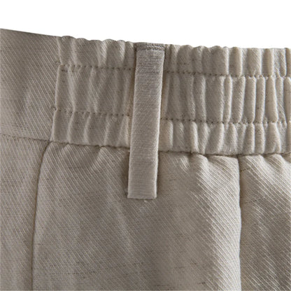 Men's Comfortable Elastic Waist Shorts Solid Color Cotton Linen Blend Multi Pocket Breathable Quick Dry Summer Shorts