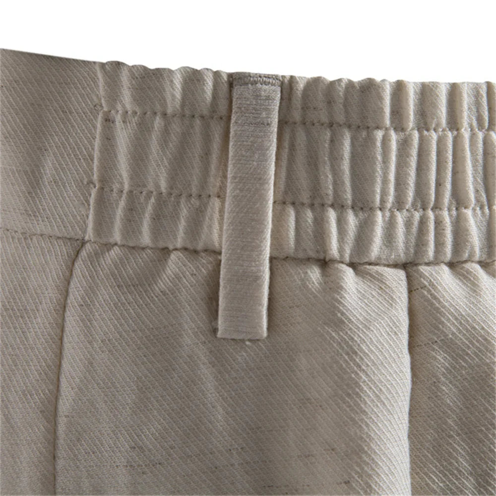 Comfortable Men's Shorts Solid Color Elastic Waist Multi Pocket Cotton Linen Blend Breathable Quick Dry Summer Shorts