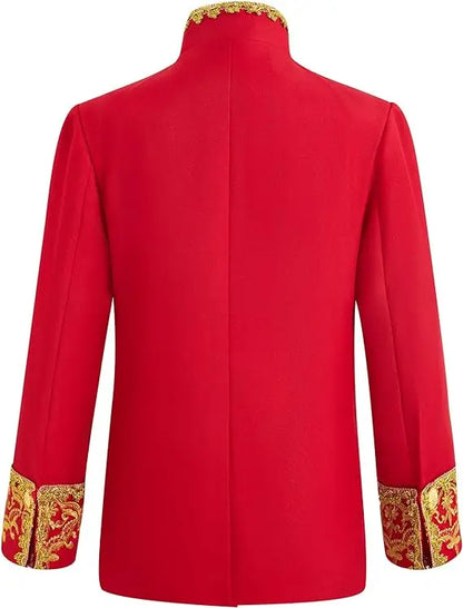 Boys Golden Flower Jacket Pants Tie 3PS Drama Dress Kids Prince Charming Cosplay Costume Children Performance Photograph Suit