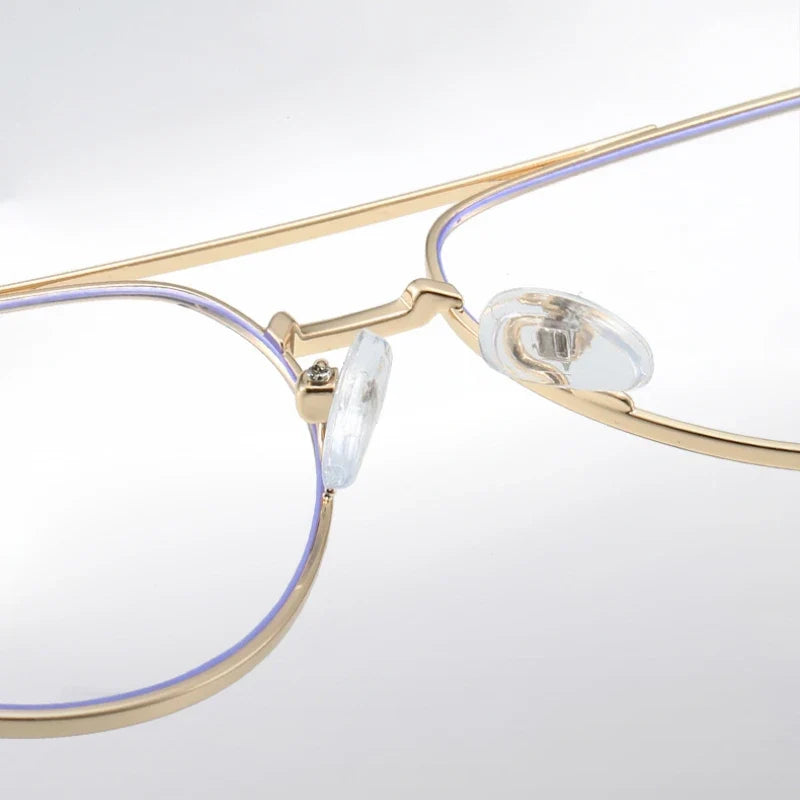 Double Bridge Anti-Blue Light Reading Glasses Men's Metal Pilot Style Leisure Travel Customized Prescription Myopia RS6912