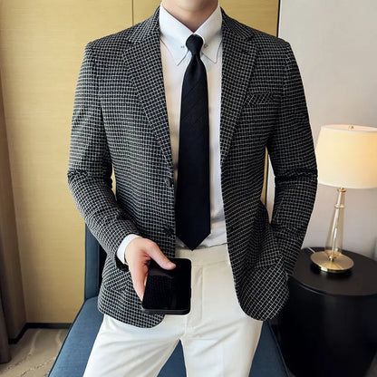Men's Elegant Grid Suit Jacket 2026 Spring New Fashion Slim Blazer Jackets Social Prom Dress Jacket Men's High Quality Clothing